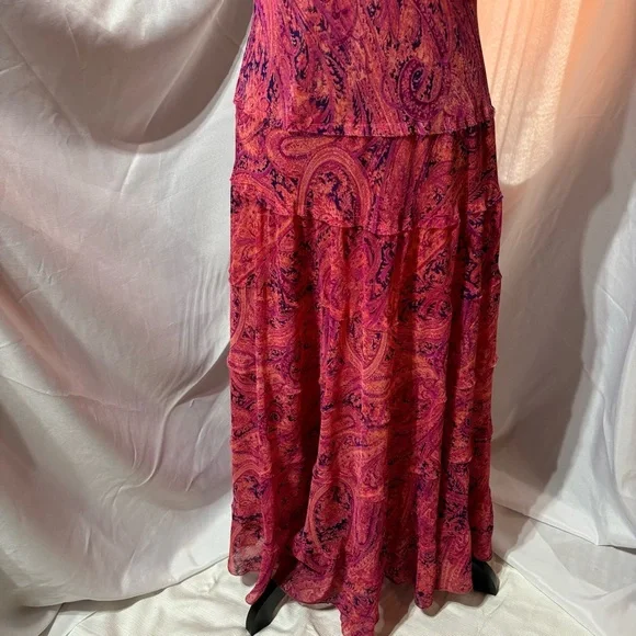 Jones Wear Maxi Pink Layers Chiffon Bias Cut Paisley Print Dress Sz:12 Y2K - Picture 4 of 10